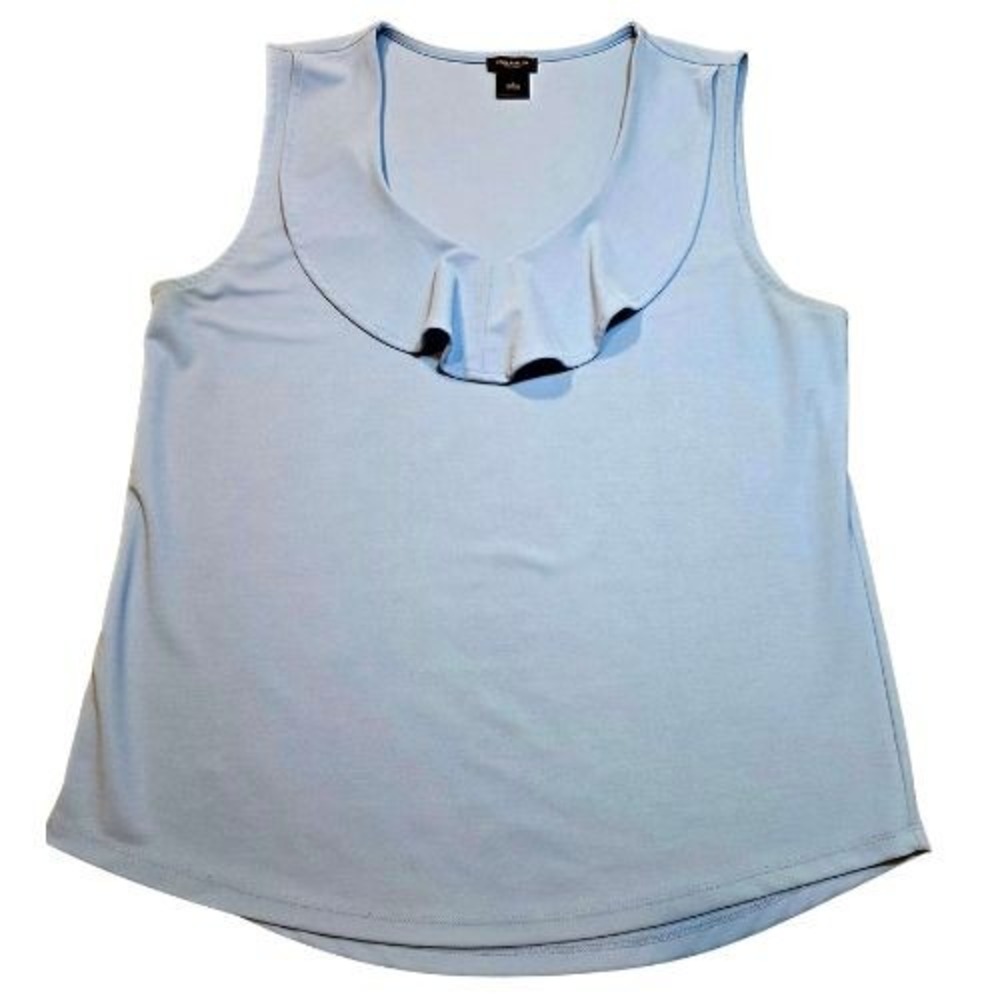 Loft Ann Taylor Large Light Blue Ruffle Scoop Neck Sleeveless Top Girlhood Core